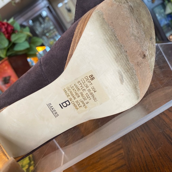 BAKERS Sz 8B Brown Suede Open-toe wood heel & Platform Pump - Picture 7 of 8